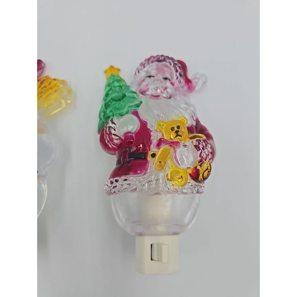 Vtg CHRISTMAS SANTA SNOWMAN‎ ACRYLIC VINTAGE NIGHT LIGHTS HOLIDAY DECOR PLUG IN